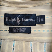 Chemise Ralph Lauren S Jaune Rayures Gaufrées Logo Rouge Manches Courtes