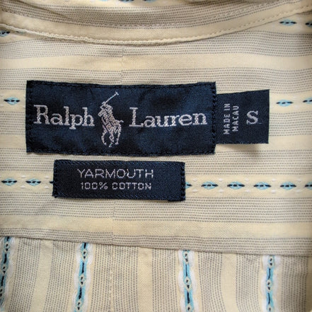 Chemise Ralph Lauren S Jaune Rayures Gaufrées Logo Rouge Manches Courtes