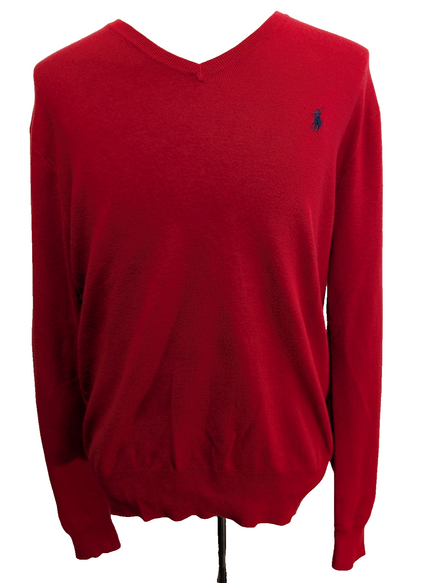 Pull Polo Ralph Lauren Rouge Logo Marine - 100% Coton Pima - Taille M