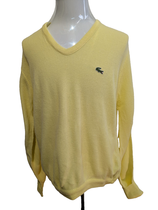 Pull Vintage IZOD Lacoste M jaune Made in USA acrylique col V logo brodé