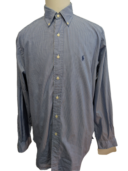 Chemise Ralph Lauren Manches Longues Yarmouth Rayures Bleu Blanc L