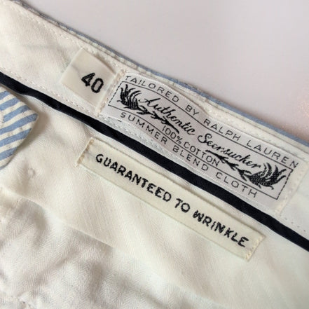 Pantalon Chino Polo Ralph Lauren W40 L32 Seersucker Rayé Bleu