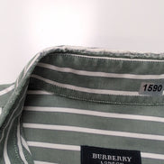 Chemise BURBERRY M Verte Rayures Blanches Oxford Logo Brodé Manches Longues