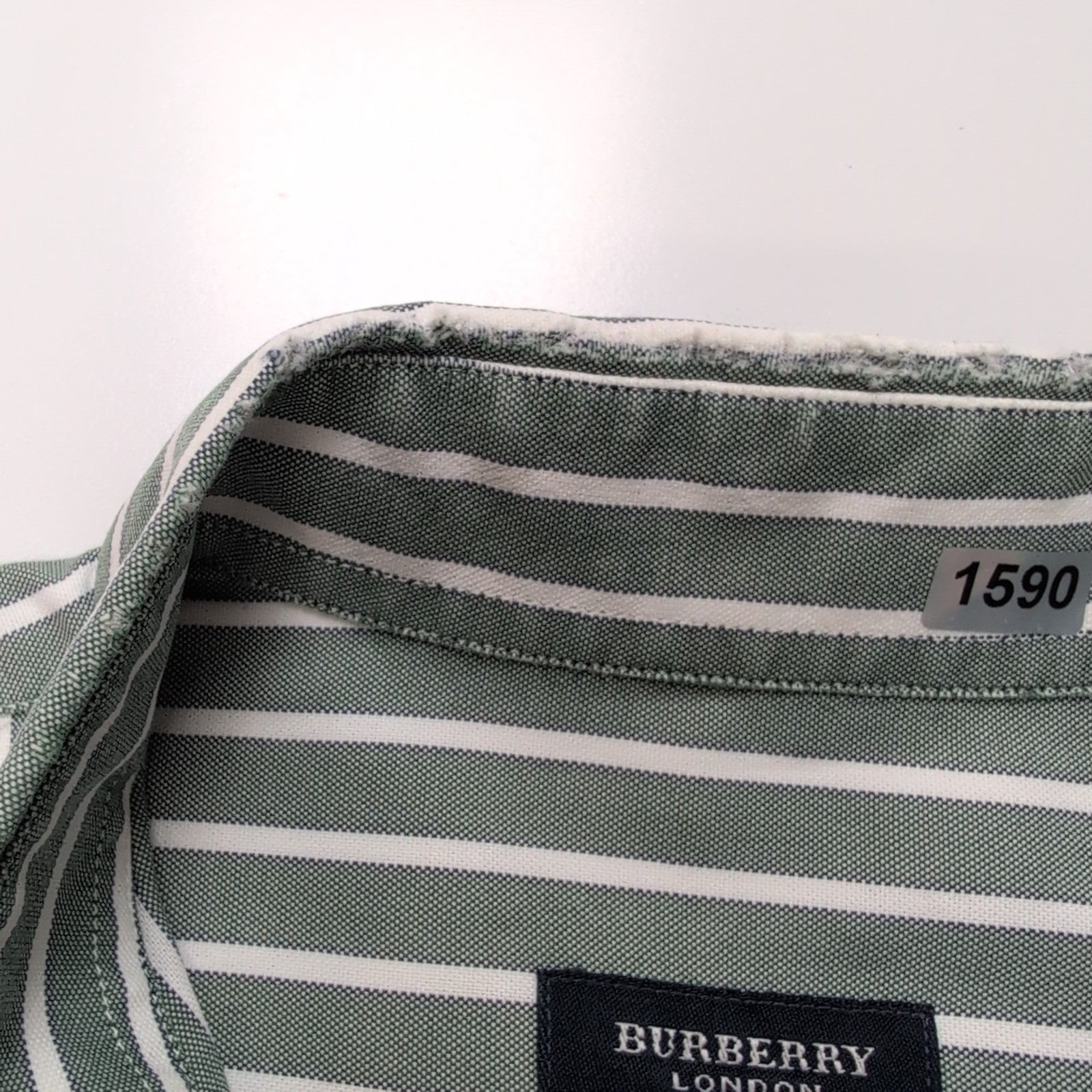 Chemise BURBERRY M Verte Rayures Blanches Oxford Logo Brodé Manches Longues