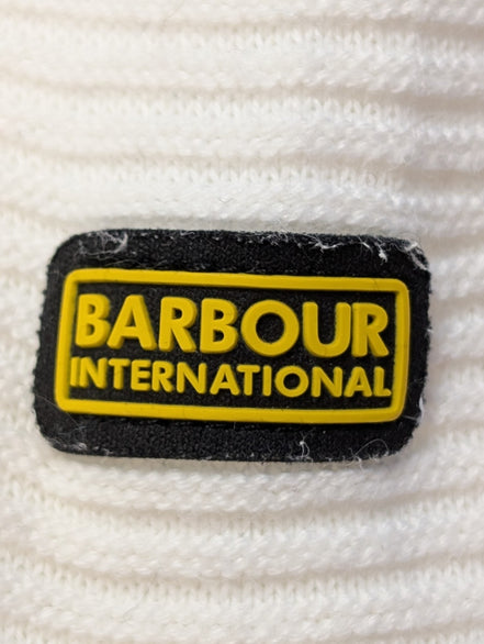 Barbour International Hoodie Pull Femme L Écru Coton Maille Nervurée Capuche