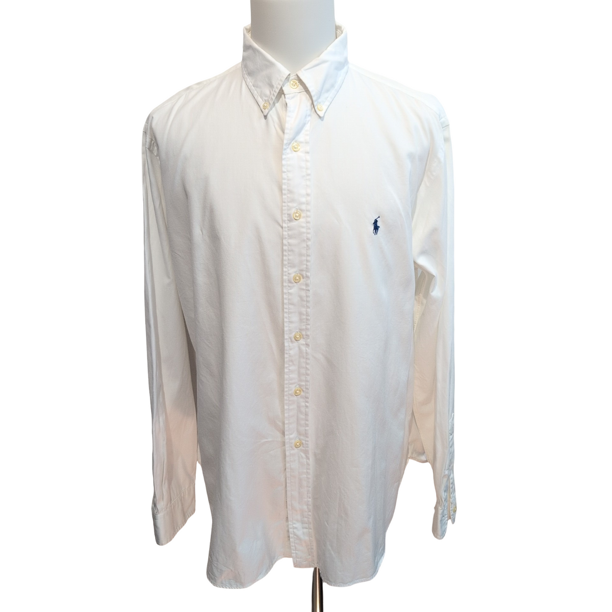 Chemise Ralph Lauren Classic Fit XL XXL Blanc Uni Logo Bleu manches longues