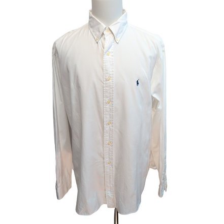 Chemise Ralph Lauren Classic Fit XL XXL Blanc Uni Logo Bleu manches longues