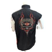 Chemise Harley Davidson L Noire Orange Flamme Brodée Dos 100% Coton