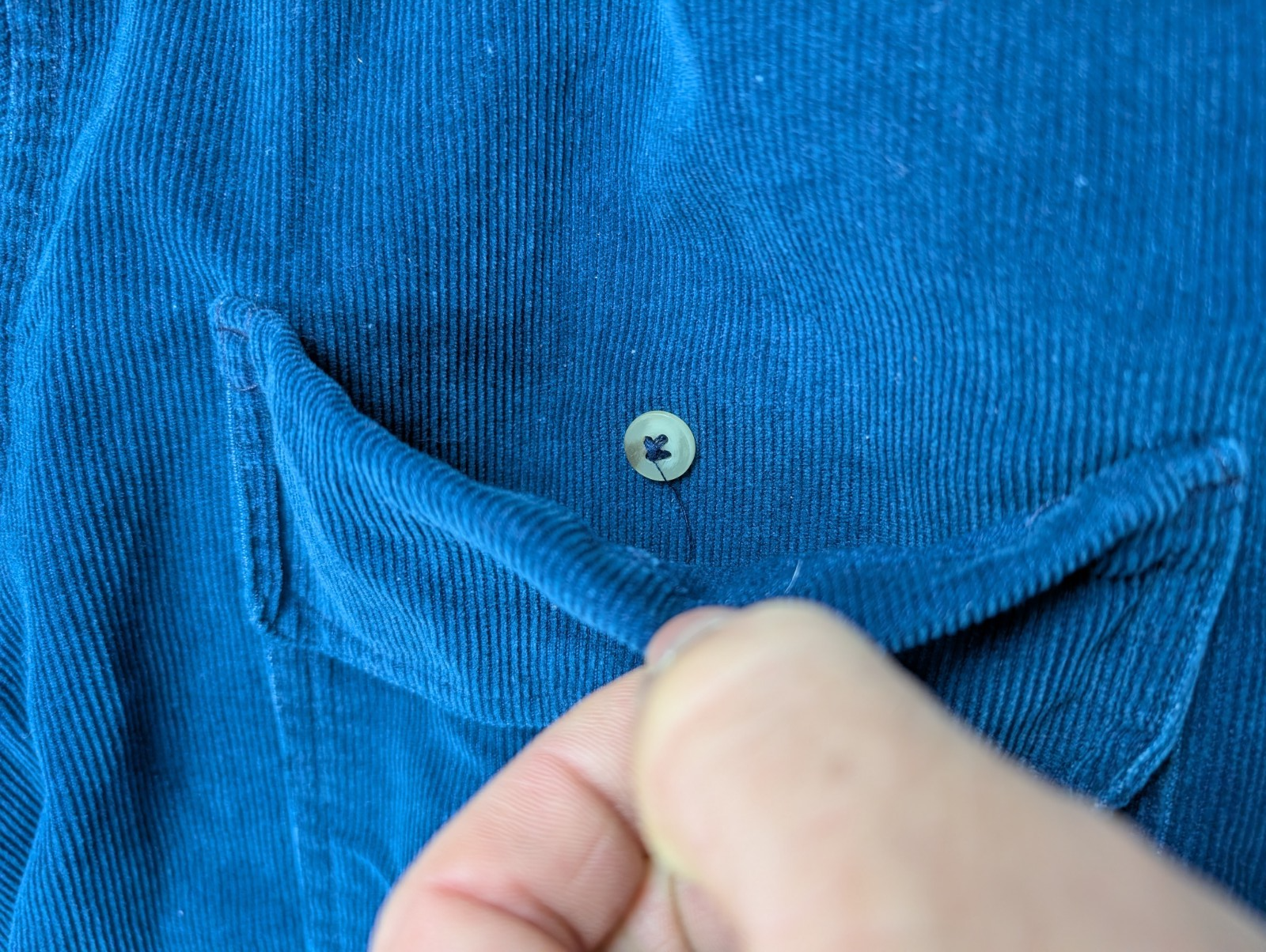 Chemise EDDIE BAUER T.L TALL Velours Côtelé Bleu Vtg Poches Boutons Cachés