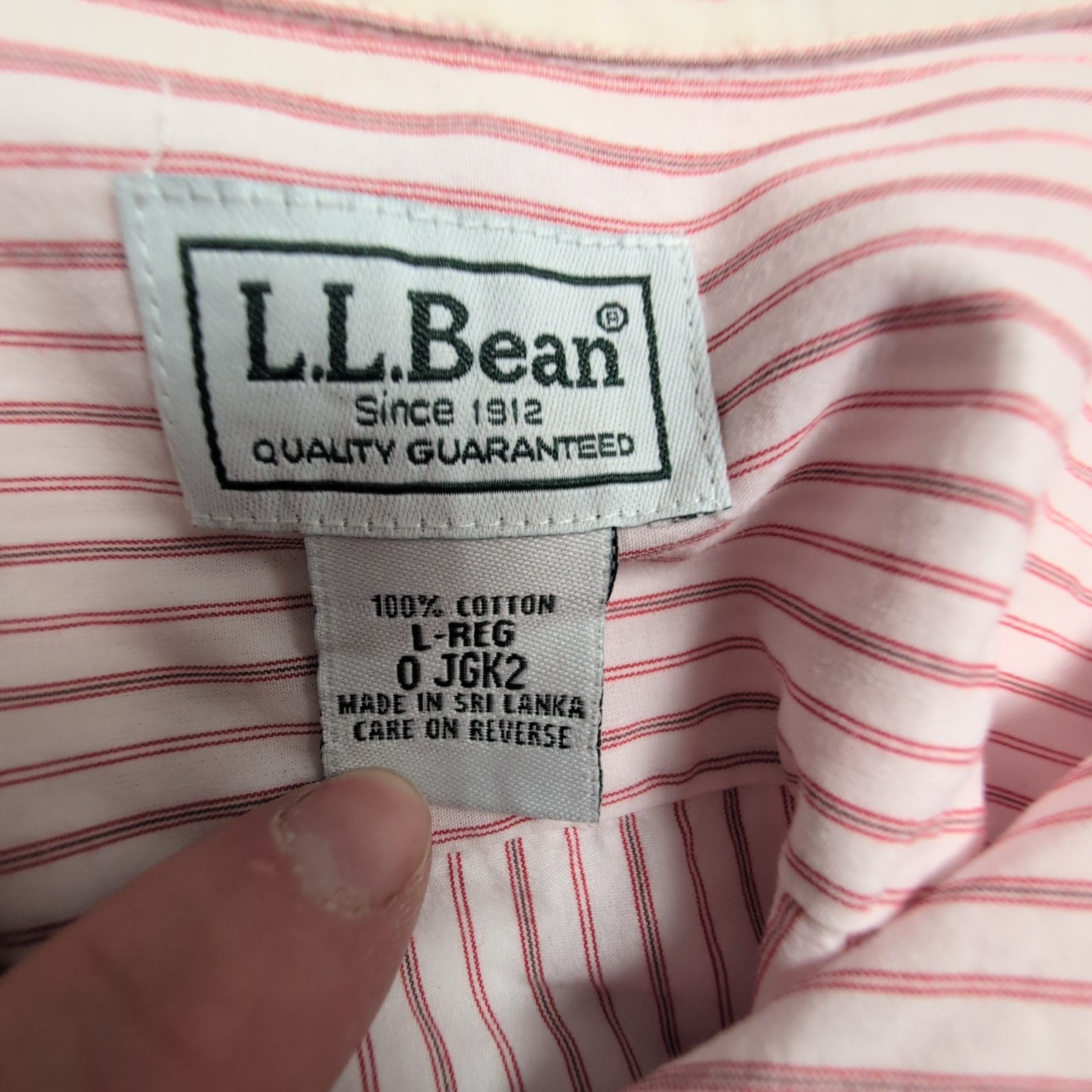 Chemise L.L. Bean blanche à rayures rouges taille L #137e