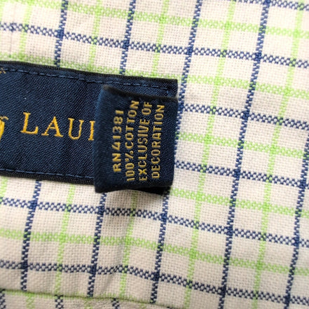 Chemise Ralph Lauren M Vert Bleu Carreaux Oxford Shirt Button Down Logo Marron