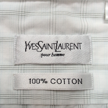 Chemise YVES SAINT LAURENT M Blanche Carreaux Gris 100% Coton Manches Courtes