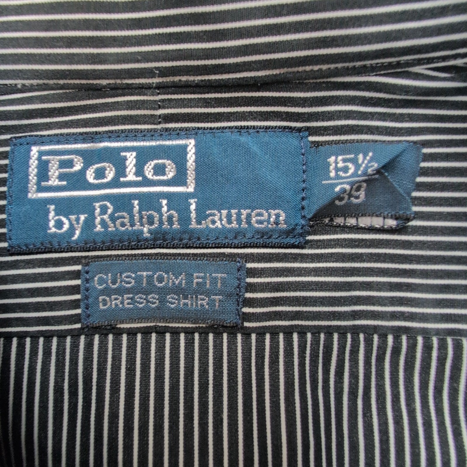 Chemise Ralph Lauren Custom Fit Dress Shirt 15 1/2 M Noir Rayures Coton