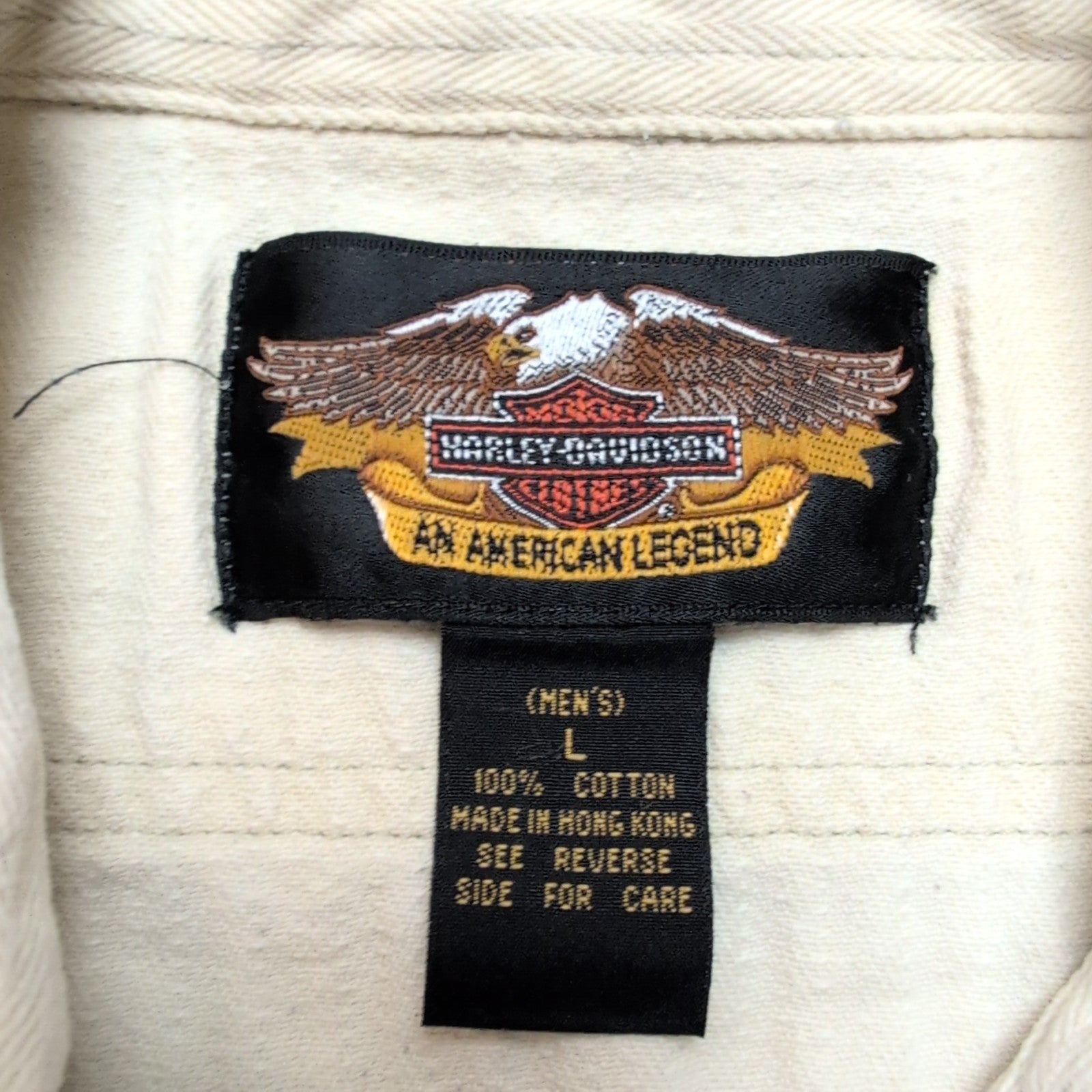 Chemise Harley-Davidson L Blanc Cassé Coton Épais Chevrons 2 Poches Brodée