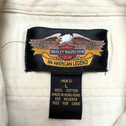 Chemise Harley-Davidson L Blanc Cassé Coton Épais Chevrons 2 Poches Brodée
