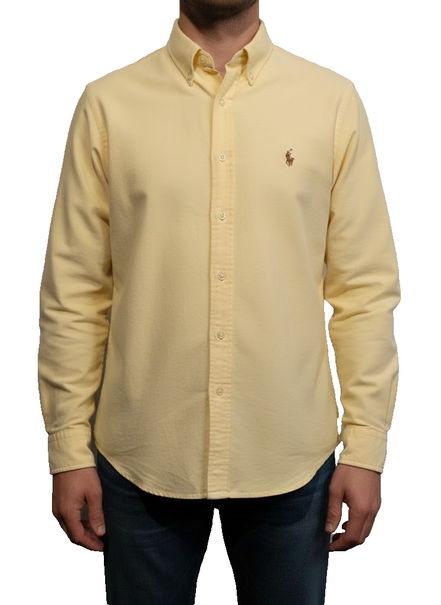 Chemise Ralph Lauren jaune uni logo marron taille L #2506