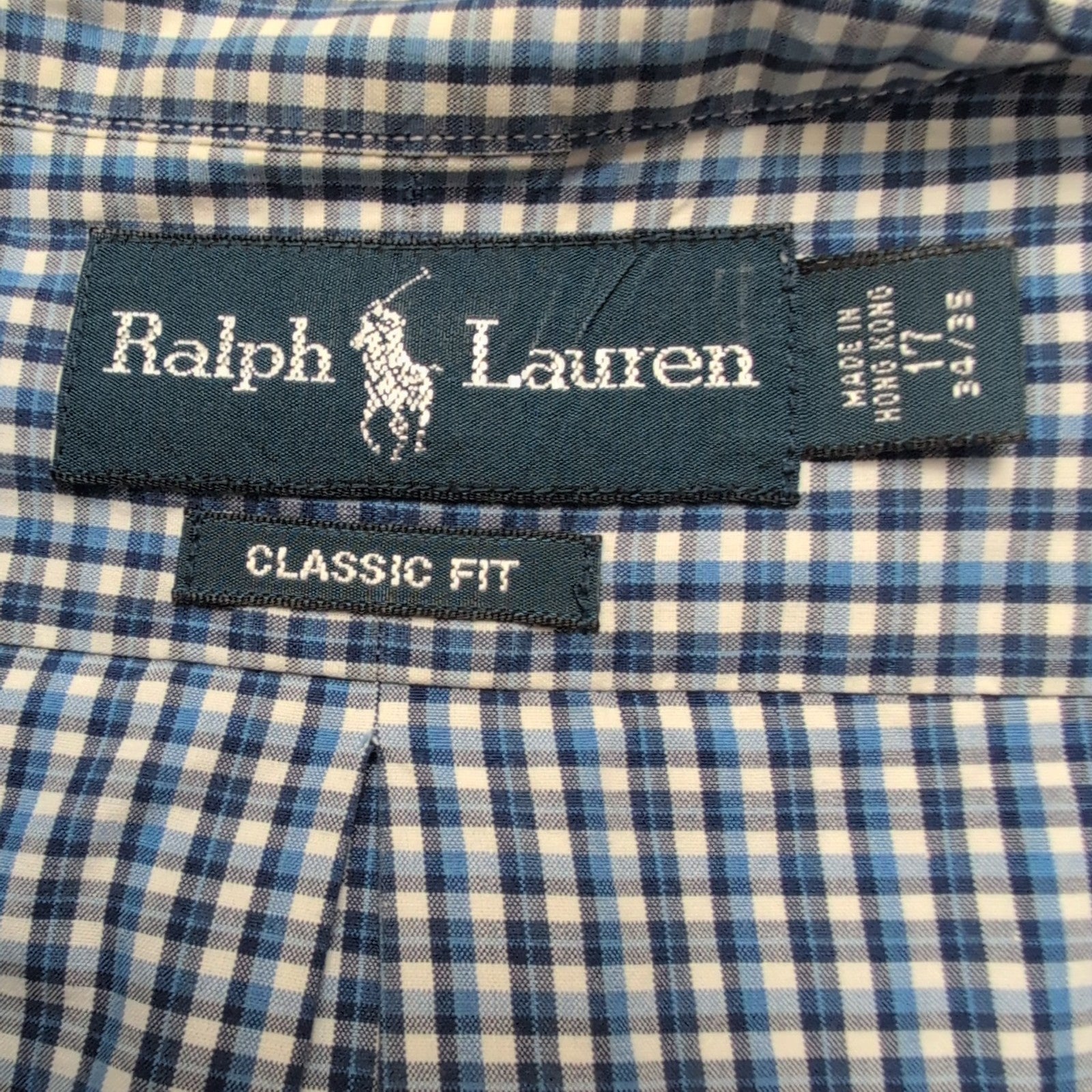 Chemise Ralph Lauren XL Classic Fit Bleue Carreaux Coton Made in Hong Kong