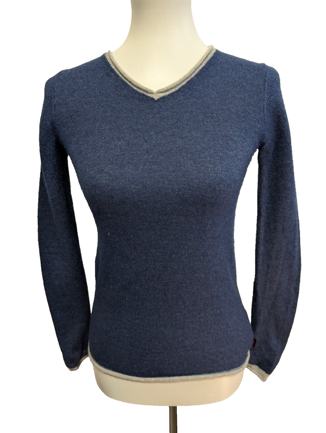 Pull Robe di Kappa Col V 80% Laine Bleu Vintage Femme Taille XS