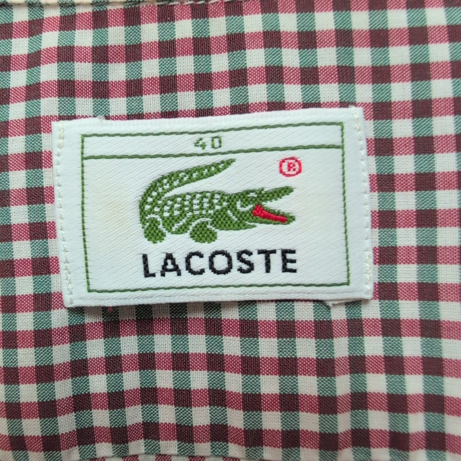 Chemise Lacoste 40 L Rouge Vert Carreaux Logo Crocodile Manches Courtes
