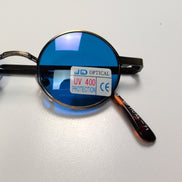 JD Optical Lunettes de Soleil Rondes Hippie Branche Fine Bronze Verres Bleus