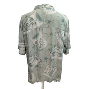 Chemise hawaïenne Bermuda Bay taille XL vert pâle palmiers 100% soie Mch courtes