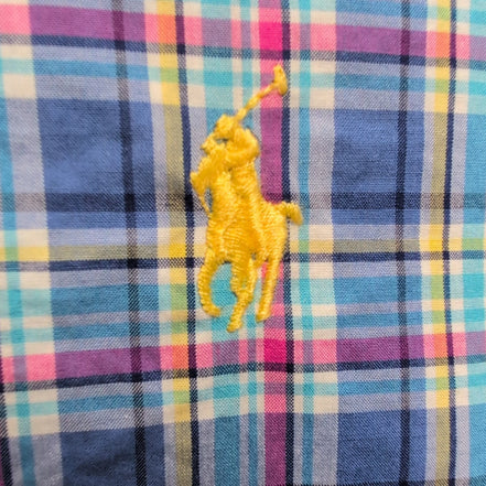 Chemise Ralph Lauren Homme S Bleu Jaune Rose Carreaux Logo Jaune Coton