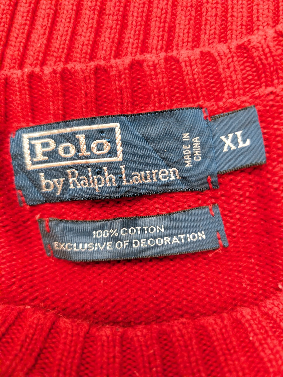 Pull POLO RALPH LAUREN Homme XL Rouge Col Rond Maille Chaude Logo Marine