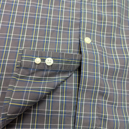 Chemise Eddie Bauer L Col Mao Gris foncé Carreaux Manches courtes Classic Fit