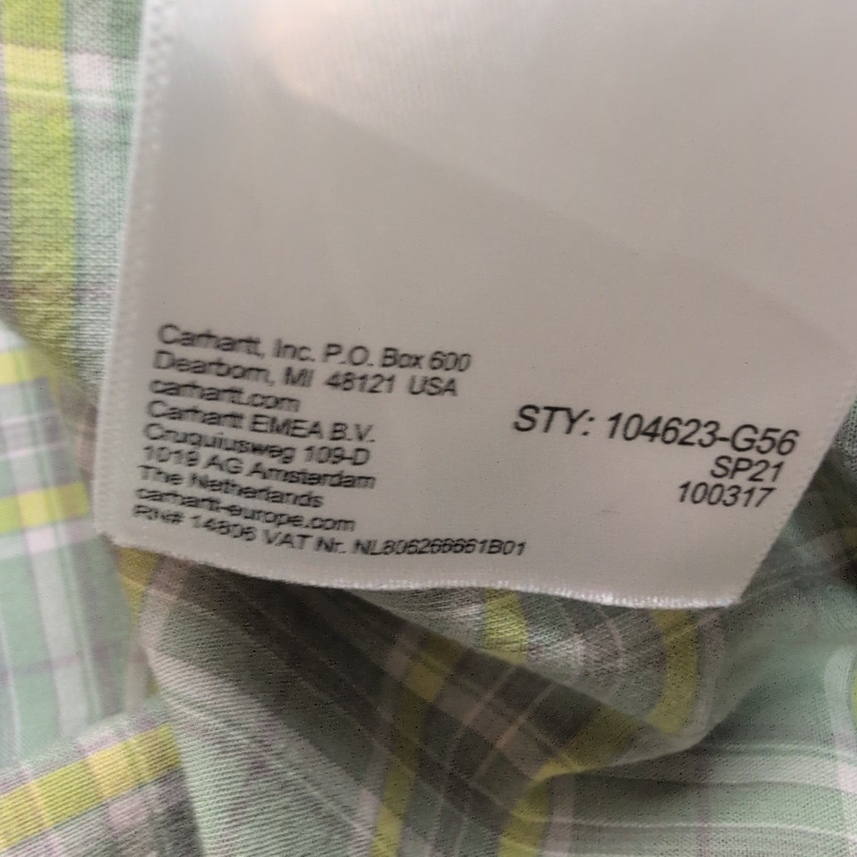 Chemise Carhartt Relaxed Fit L Vert Carreaux Manches Courtes Poches