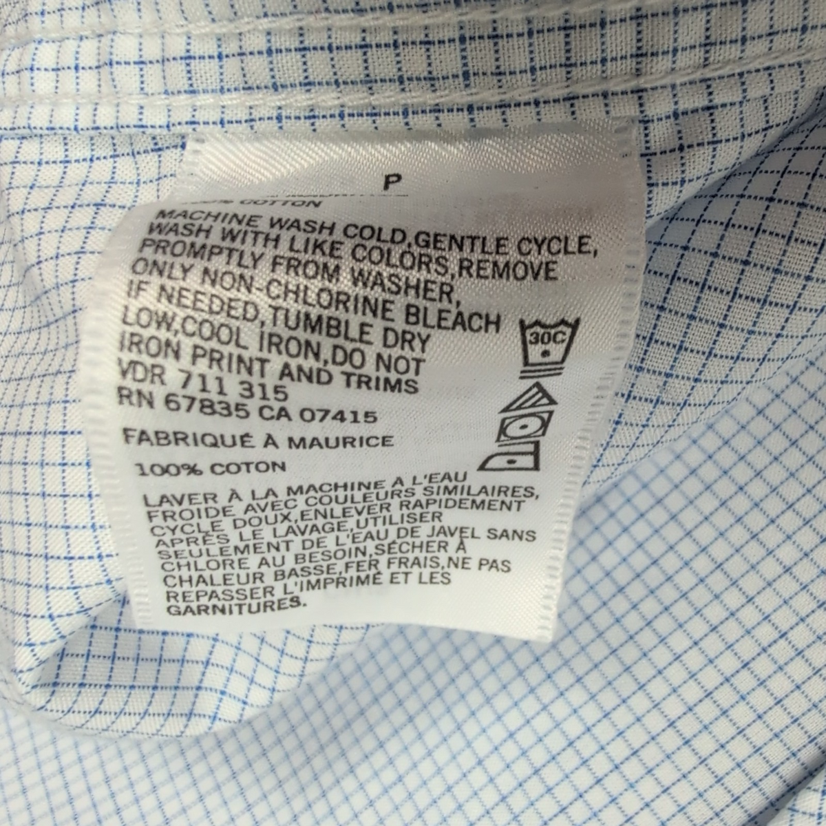 Chemise Nautica Slim Fit S Bleu Clair Carreaux 100% Coton manches longues