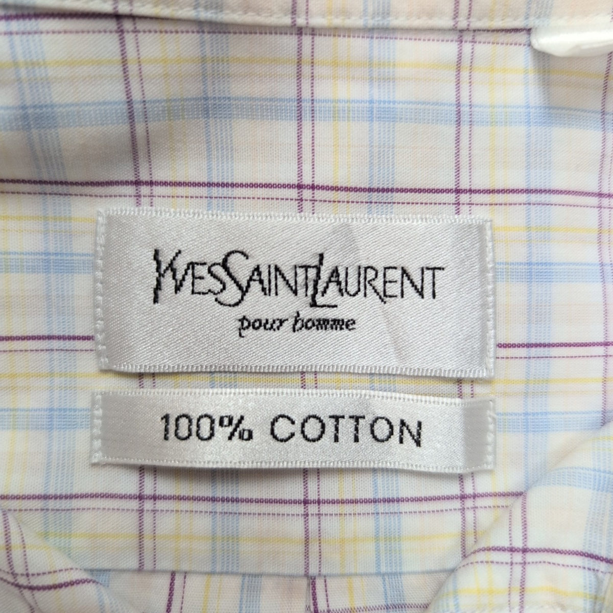 Chemise YVES SAINT LAURENT 100% Coton M Carreaux Logo Brodé Manches courtes