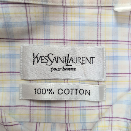 Chemise YVES SAINT LAURENT 100% Coton M Carreaux Logo Brodé Manches courtes