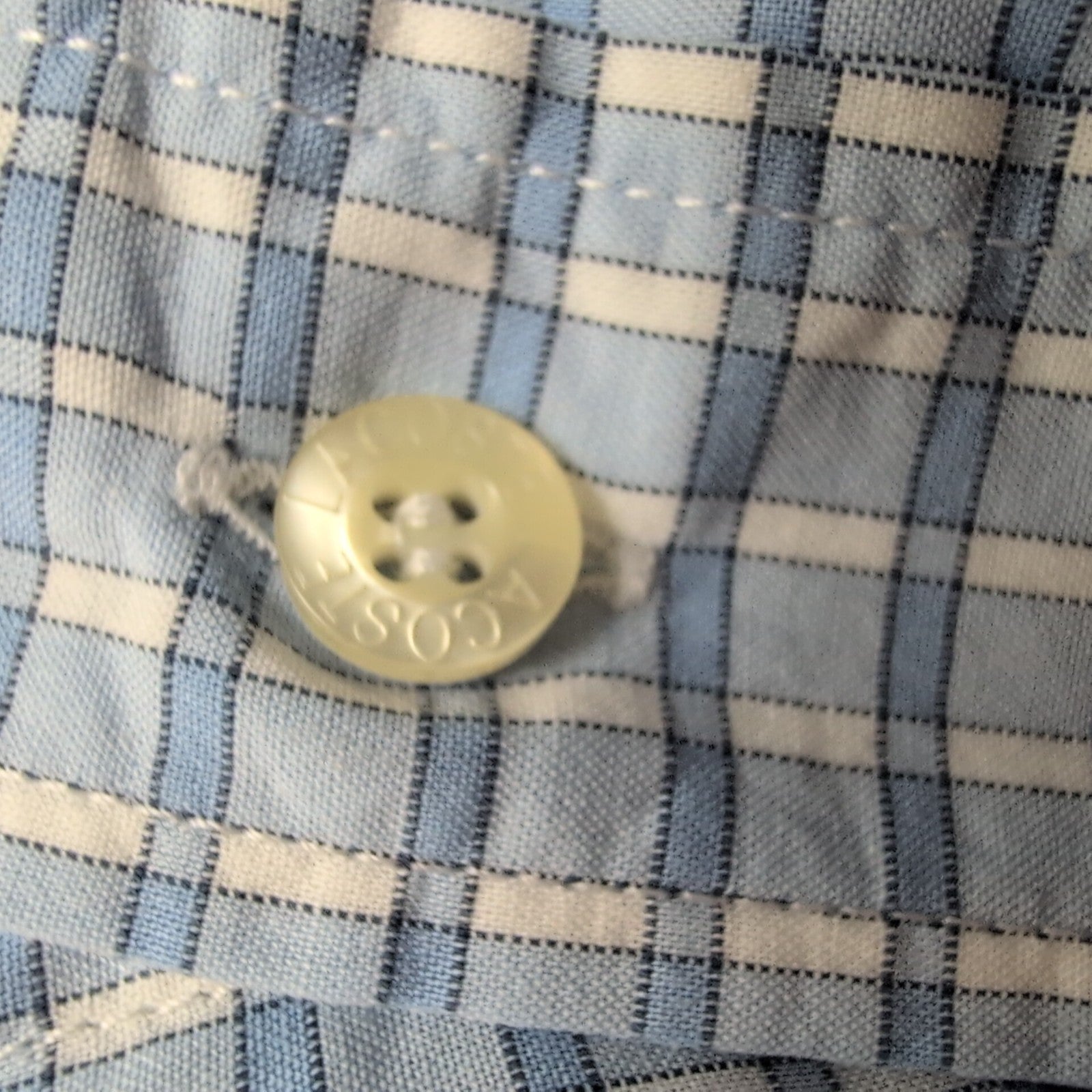Chemise Lacoste bleue à carreaux minimaliste boutons gravés crocodile S