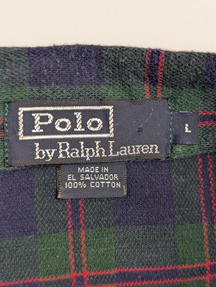 Polo manches courtes Polo Ralph Lauren L carreaux kaki bleu rouge poche coton