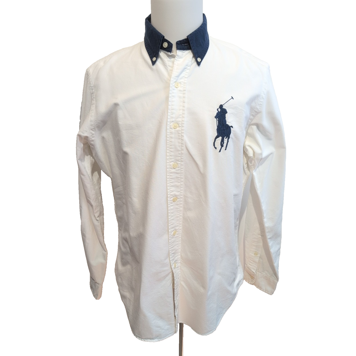 Chemise Ralph Lauren Classic Fit M Blanche Big Logo Bleu Marine N°3
