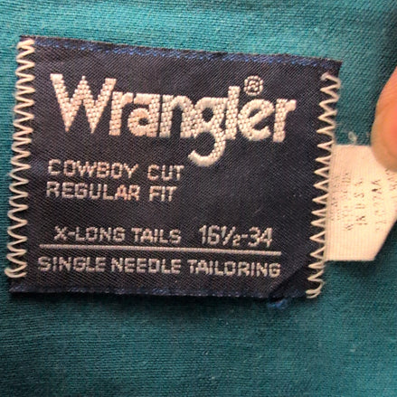 Chemise Wrangler Cowboy Cut Made in USA Taille L / XL Vert Western