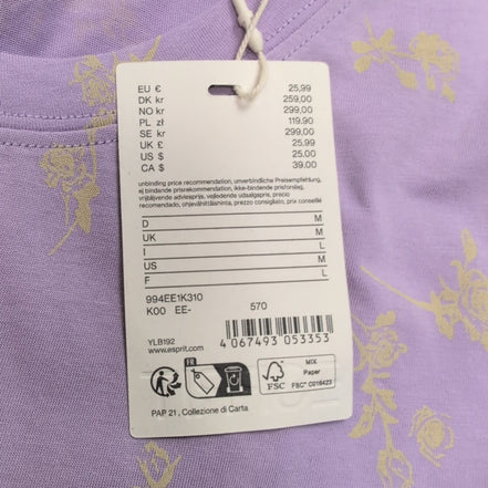 Haut Esprit Femme L Violet Motif Fleuri 100% Coton Manches Courtes Neuf