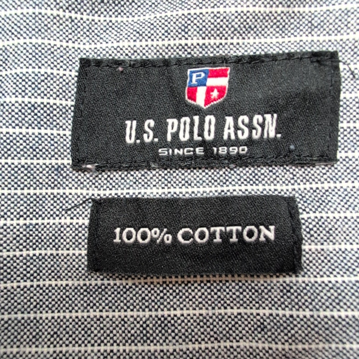 Chemise U.S. Polo Assn XL Grise Rayures Blanches Coton Logo Manches Longues
