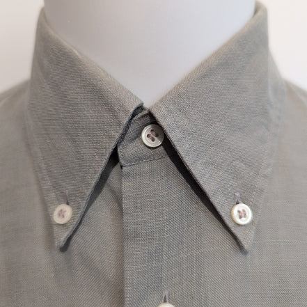 Chemise BURBERRY Lin XL Vert Kaki Logo Brodé Manches Courtes