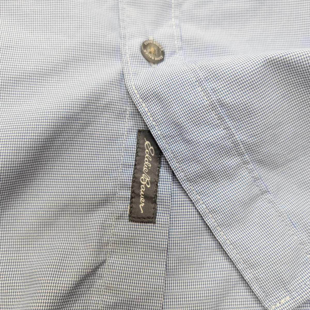 Chemise Eddie Bauer L Bleu Micro Carreaux Poche Homme Boutons Gravés longues mch