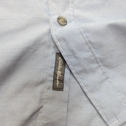 Chemise Eddie Bauer L Bleu Micro Carreaux Poche Homme Boutons Gravés longues mch