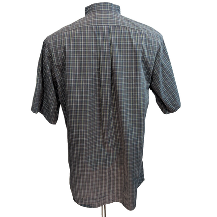 Chemise Eddie Bauer L Col Mao Gris foncé Carreaux Manches courtes Classic Fit