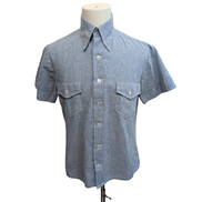 Chemise Vintage Années 70 S Bleu Chiné Col Pointes Manches Courtes