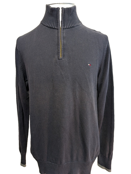 Pull Tommy Hilfiger Heritage Homme M Bleu Marine Col Zippé 100% Coton