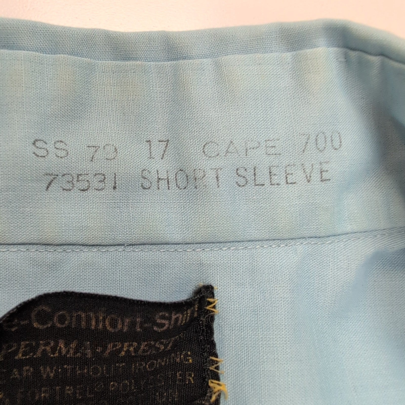 Chemise Sears XL Bleu Uni Col Pointe Manches Courtes Permanent Press