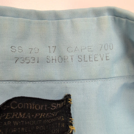 Chemise Sears XL Bleu Uni Col Pointe Manches Courtes Permanent Press