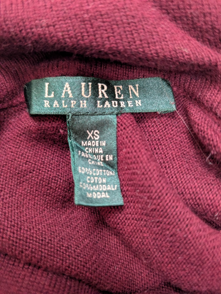 Pull Lauren Ralph Lauren Femme XS Bordeaux Col Bénitier Coton Modal