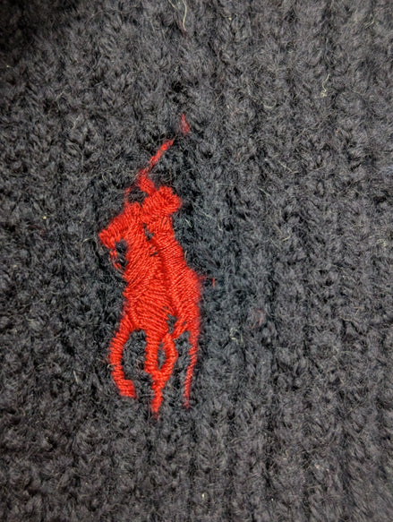 Écharpe Polo Ralph Lauren Bleu Marine 100% Laine Mérinos Logo Rouge