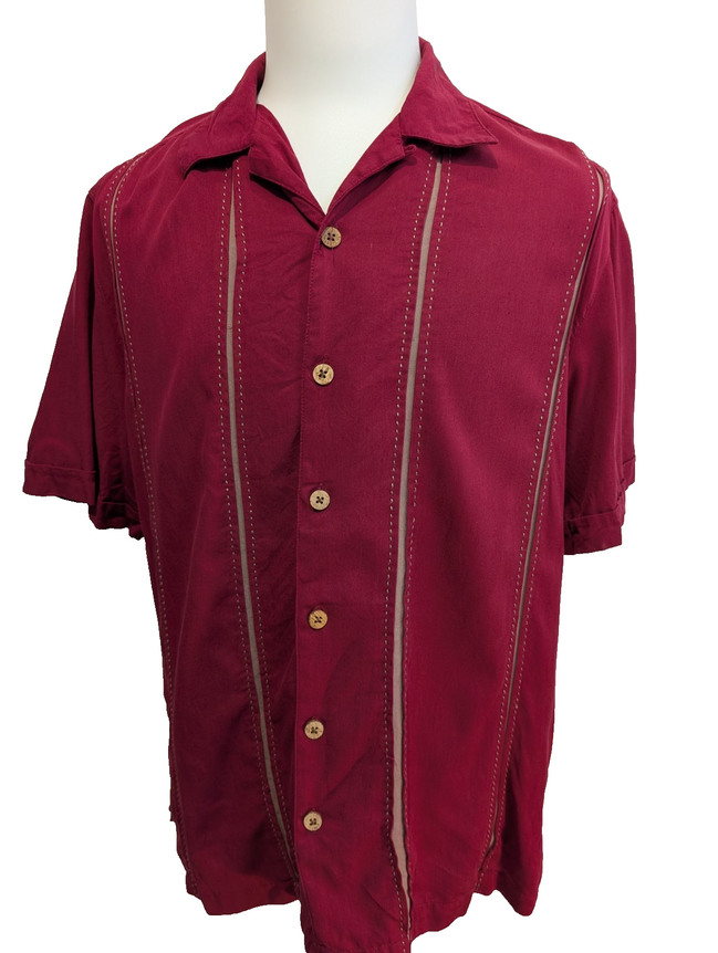 Chemise Hawaïenne Caribbean Silk - 70% Soie / 30% Rayonne - Bordeaux - L