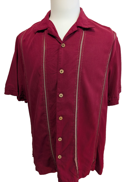 Chemise Hawaïenne Caribbean Silk - 70% Soie / 30% Rayonne - Bordeaux - L